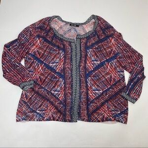 Nic + Zoe Womens Linen Blend Cardigan Sweater Jacket Plus 1X Red White Blue USA